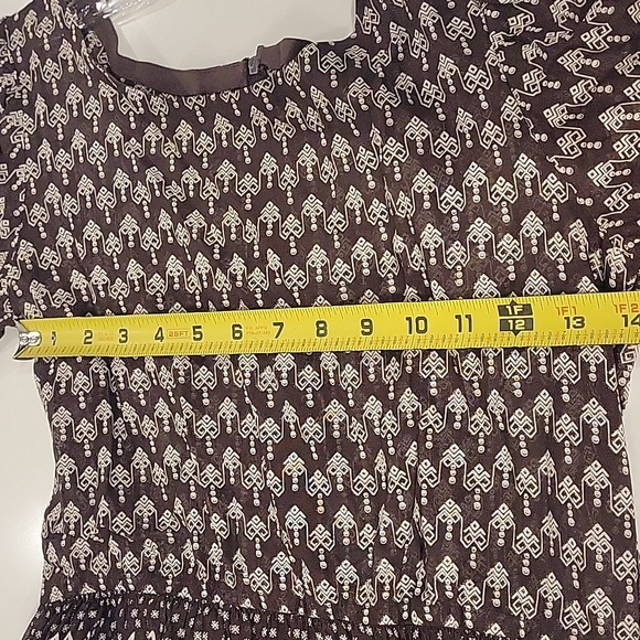 VINTAGE 70s 80s Elegant Everyday Brown Patterned Dress - Picture 9 of 12